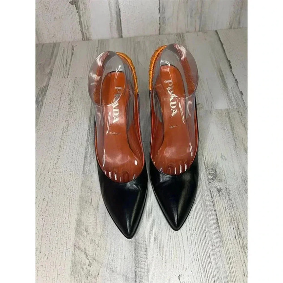 Prada Women's Strappy Stiletto Heels Black Leather Size 7.5 Formal - Picture 1 of 10